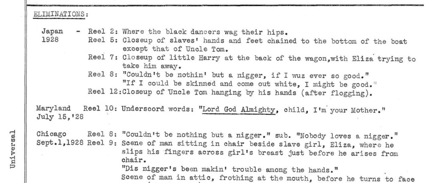 Pollard, Harry. Uncle Tom's Cabin (Universal Pictures, 1927). 1927. MS Hollywood, Censorship, and the Motion Picture Production Code, 1927-1968. Margaret Herrick Library. Archives Unbound, link.gale.com/apps/doc/SC5106188386/GDSC?u=asiademo&sid=bookmark-GDSC&xid=d9df8607&pg=25.!''