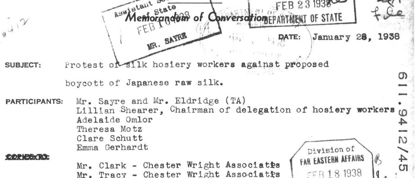 Central File: Decimal File 611.9412, Commerce. Customs Administration. Commercial Relations, Treaties And Conventions. Commercial And Trade Agreements., Trade Between Two Countries., General Conditions Affecting Trade As Import Trade --, United States And Japan, General Conditions Affecting Trade. As Import Trade -- Governmental Attitude Of Importing Country. Hindrances. Boycotts., January 27, 1938 - September 21, 1939. January 27, 1938 - September 21, 1939. MS Japan: Records of the U.S. Department of State Relating to Commercial Relations, 1910-1949. National Archives (United States). Archives Unbound, link.gale.com/apps/doc/SC5113755727/GDSC?u=asiademo&sid=bookmark-GDSC&xid=03c8650c&pg=10.