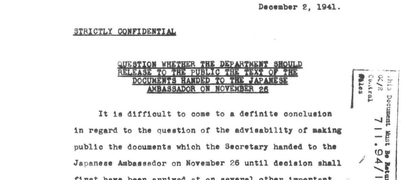 Central File: Decimal File 711.94, Political Relations Of States, Relations; Bi-Lateral Treaties., United States And Japan, May 6, 1940 - March 1, 1941. May 6, 1940 - March 1, 1941. MS Japan: Records of the U.S. Department of State Relating to Political Relations, 1940-1944. National Archives (United States). Archives Unbound, link.gale.com/apps/doc/SC5113781598/GDSC?u=asiademo&sid=bookmark-GDSC&xid=a2337f38&pg=159.!''