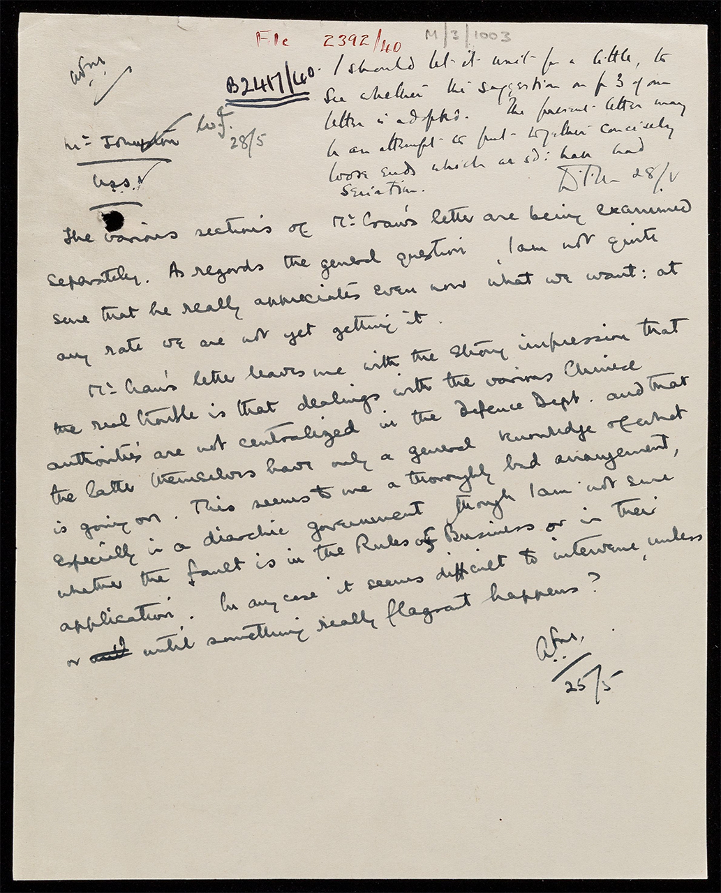 Supply of Information to London About Matters Arising Between Government of Burma and Government of China. 23 Feb 1940-28 May 1940.