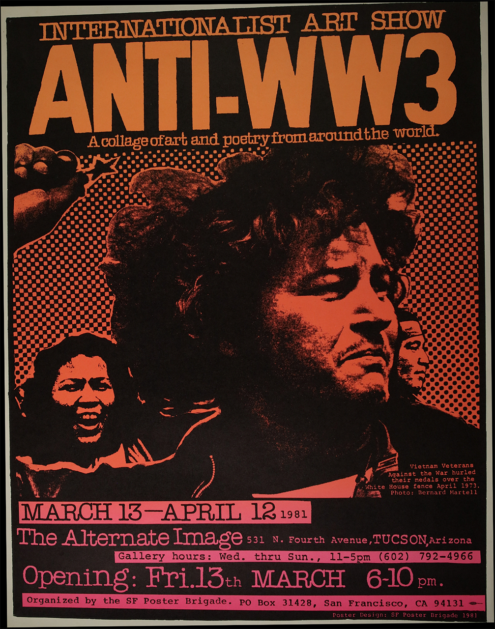 SF Poster Brigade. Anti-Vietnam War Posters: Poster for the 'Internationalist Art Show: Anti-WW3, a Collage of Art and Poetry from around the World' at the Alternate Image. 1981.