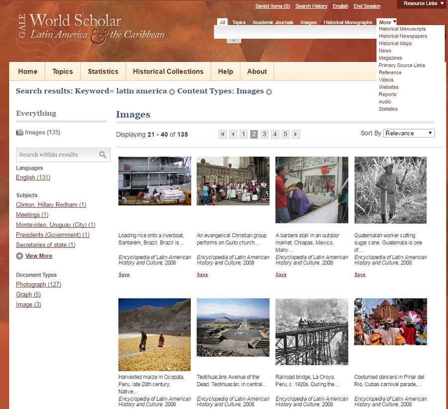 Browse Gale World Scholar Latin America & the Caribbean by images, topic, and many more filters